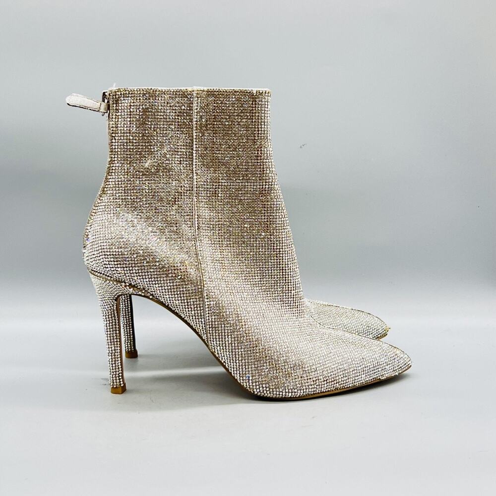 Aqua Boots Womens 10 Silver Rhinestone AQ Carey Ankle Zip Stiletto Heel Booties